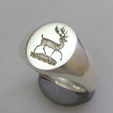 Stag on grass stag crest silver signet ring